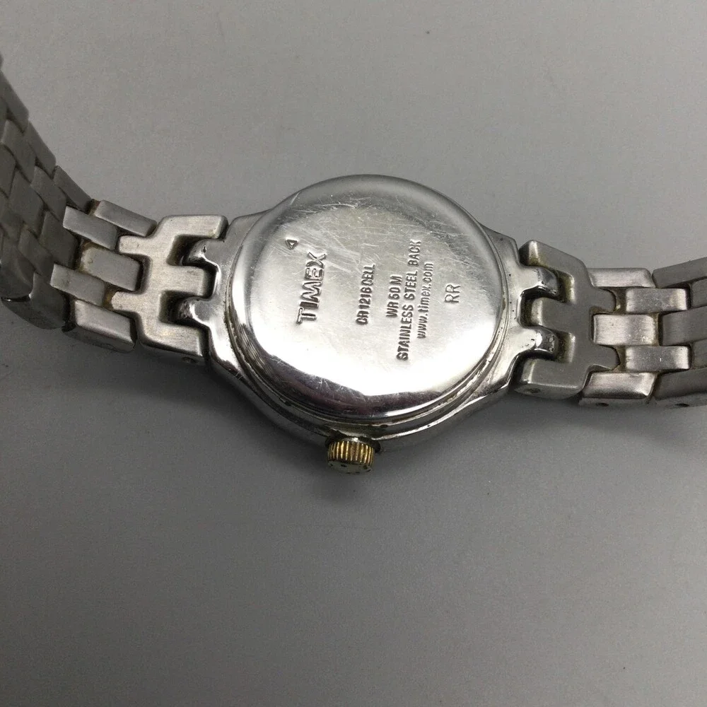 Timex Indiglo 50M Womens Watch 24mm White Dial Two Tone Date New Battery 7.75